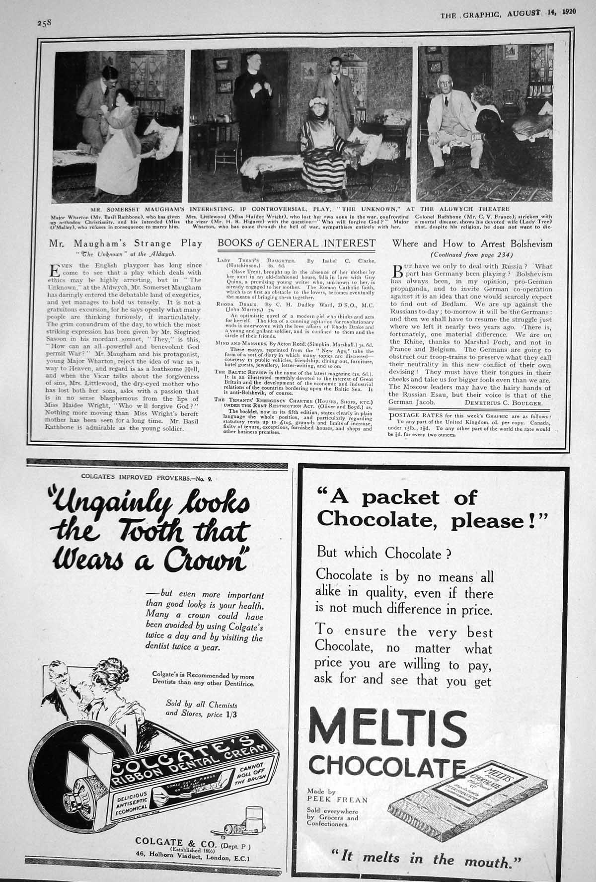 Old 1920 Somerset Maugham Aldwych Theatre Meltis Chocolate Colgate Gi 20th