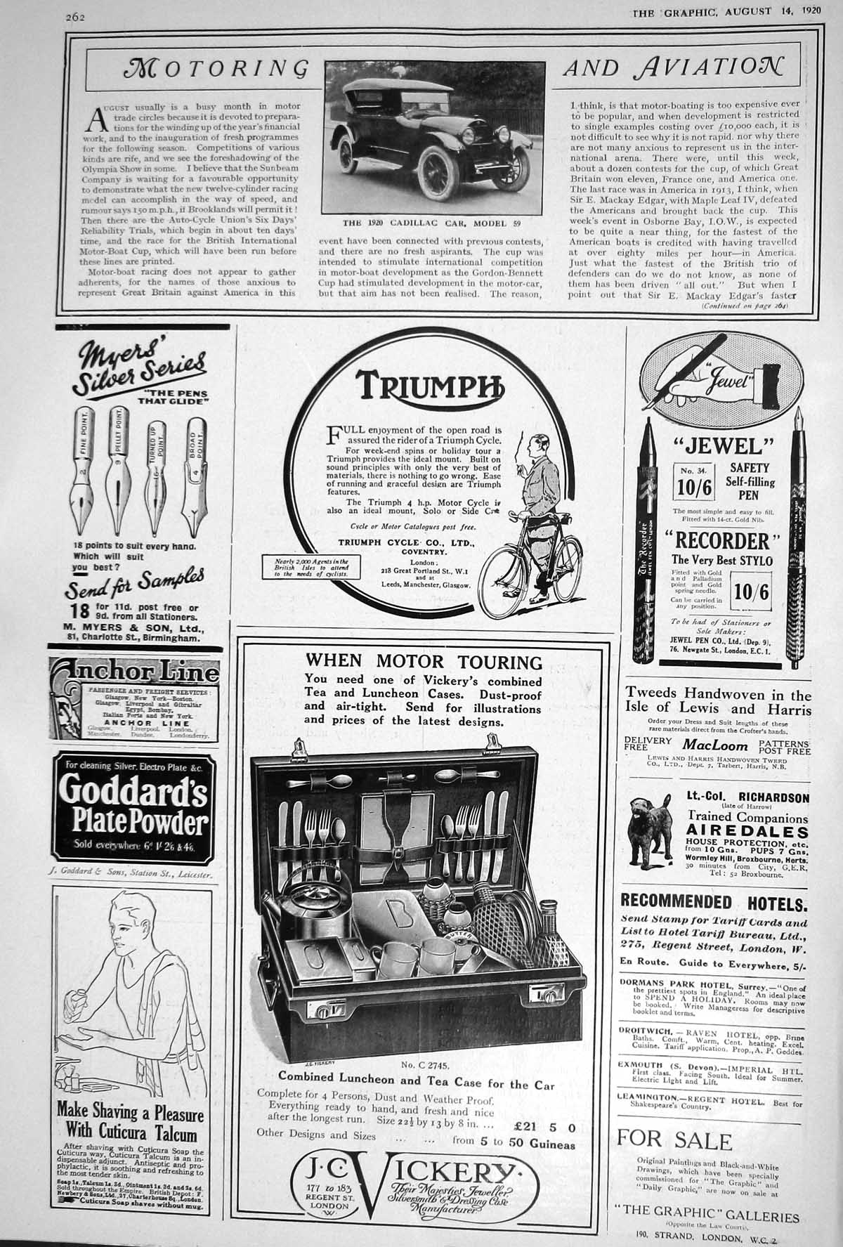 Old 1920 Cadillac Motor Car Triumph Cycle Vickery Cigarettes Scrubbs 20th