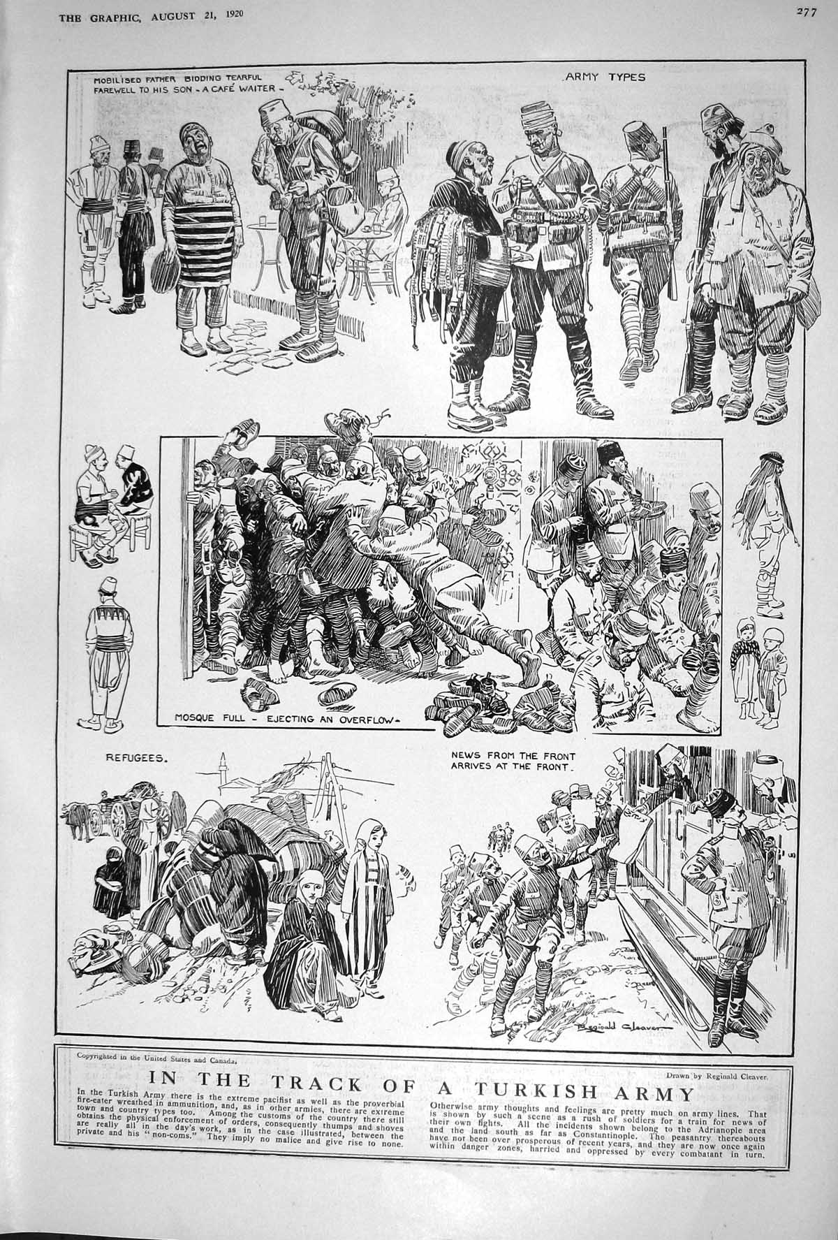 Old Print 1920 Turkish Army Siers War CafÇ Waiter Railway Train Refugees 20th
