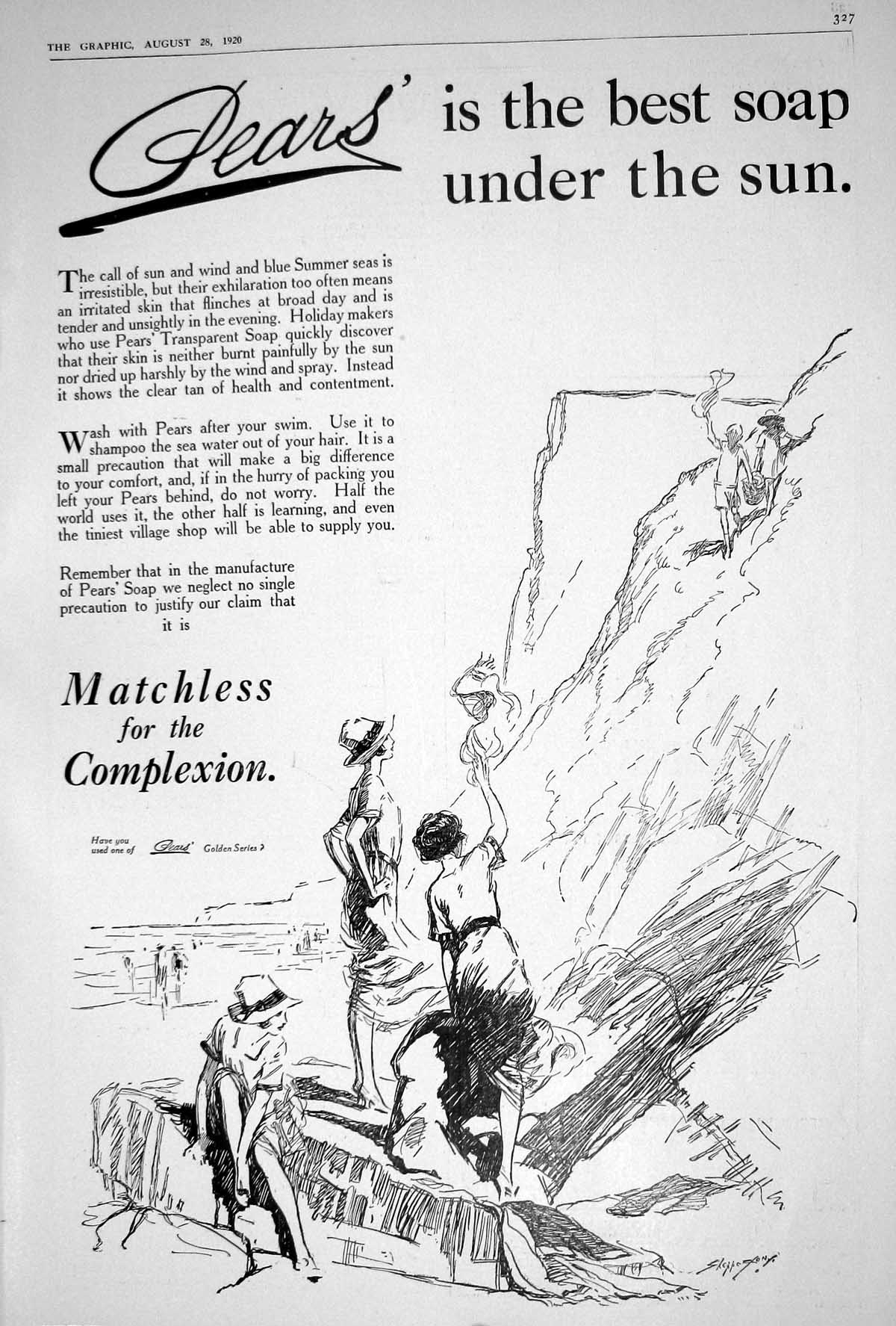 Antique Old Print 1920 Advertisement Pears Transparent Soaps Holiday Makers