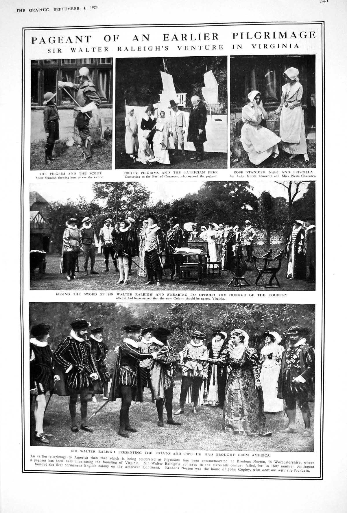 Old 1920 Walter Raleigh Pageant Pilgrims Bartholomew Priory Church Be 20th