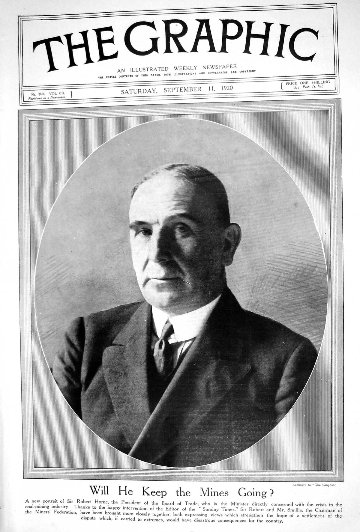 Original Old Vintage Print 1920 Portrait Sir Robert Horne President Board Trade