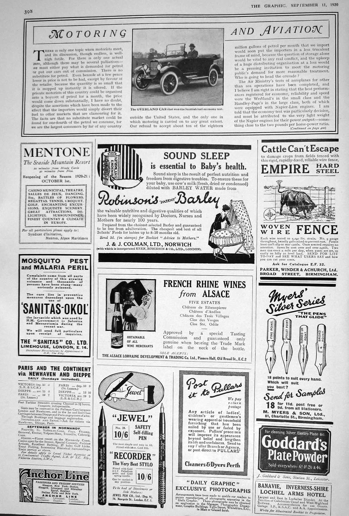Old 1920 Overland Motor Car Mentone Fur Store Irish Linen Curries Boo 20th