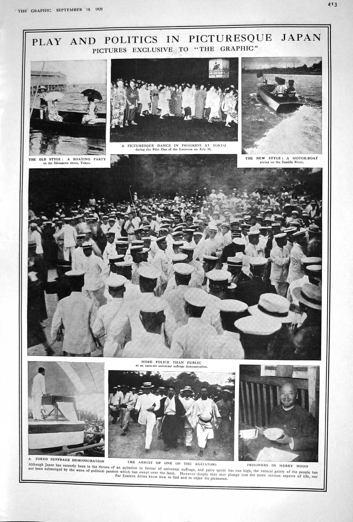 Old 1920 Japan Police Suffrage Prisoners Tokyo Motor Boat Theatre Bir 20th