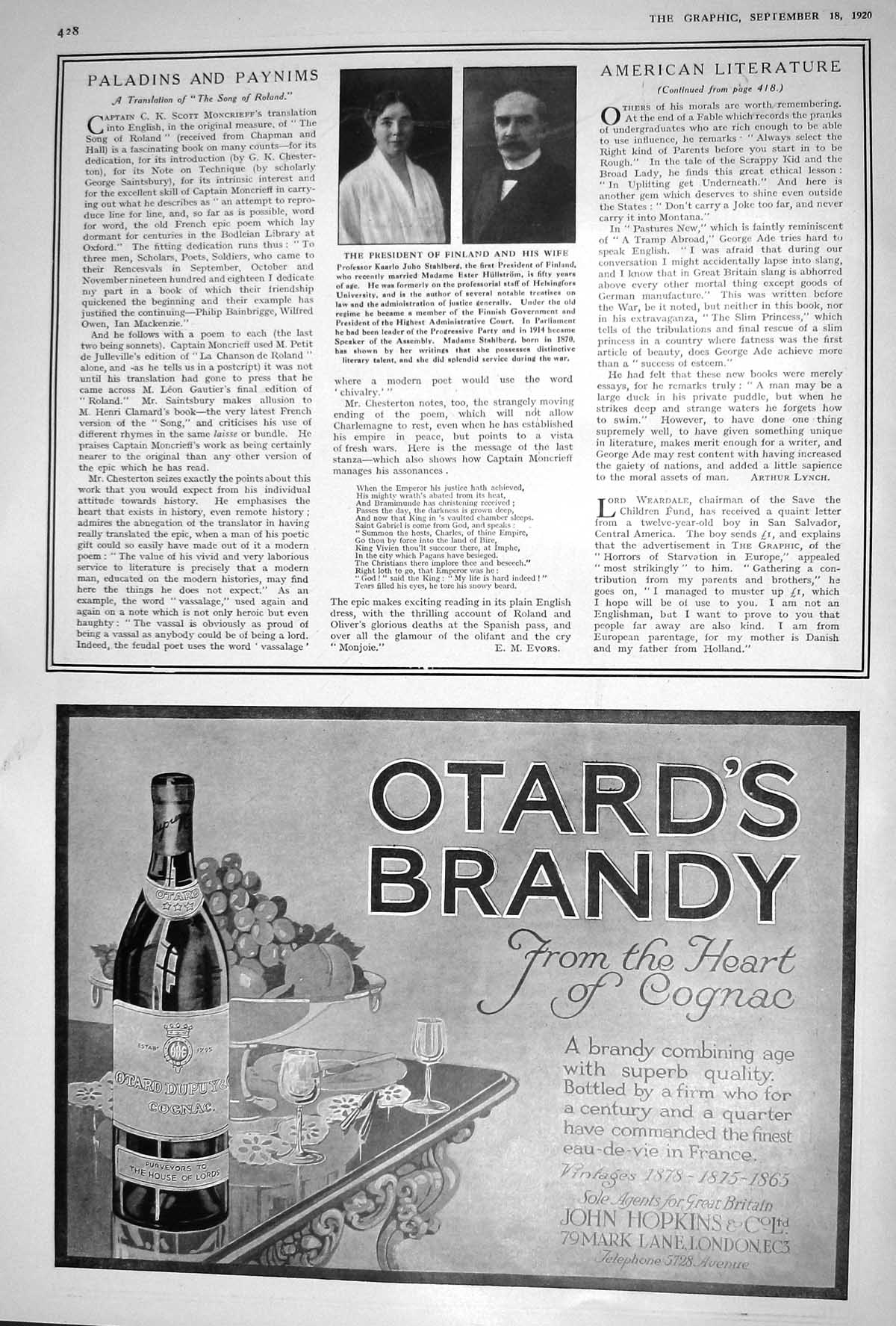 Old 1920 Professor Kaarlo Jubo Stahlberg Finland Brandy Kenilworth Ci 20th