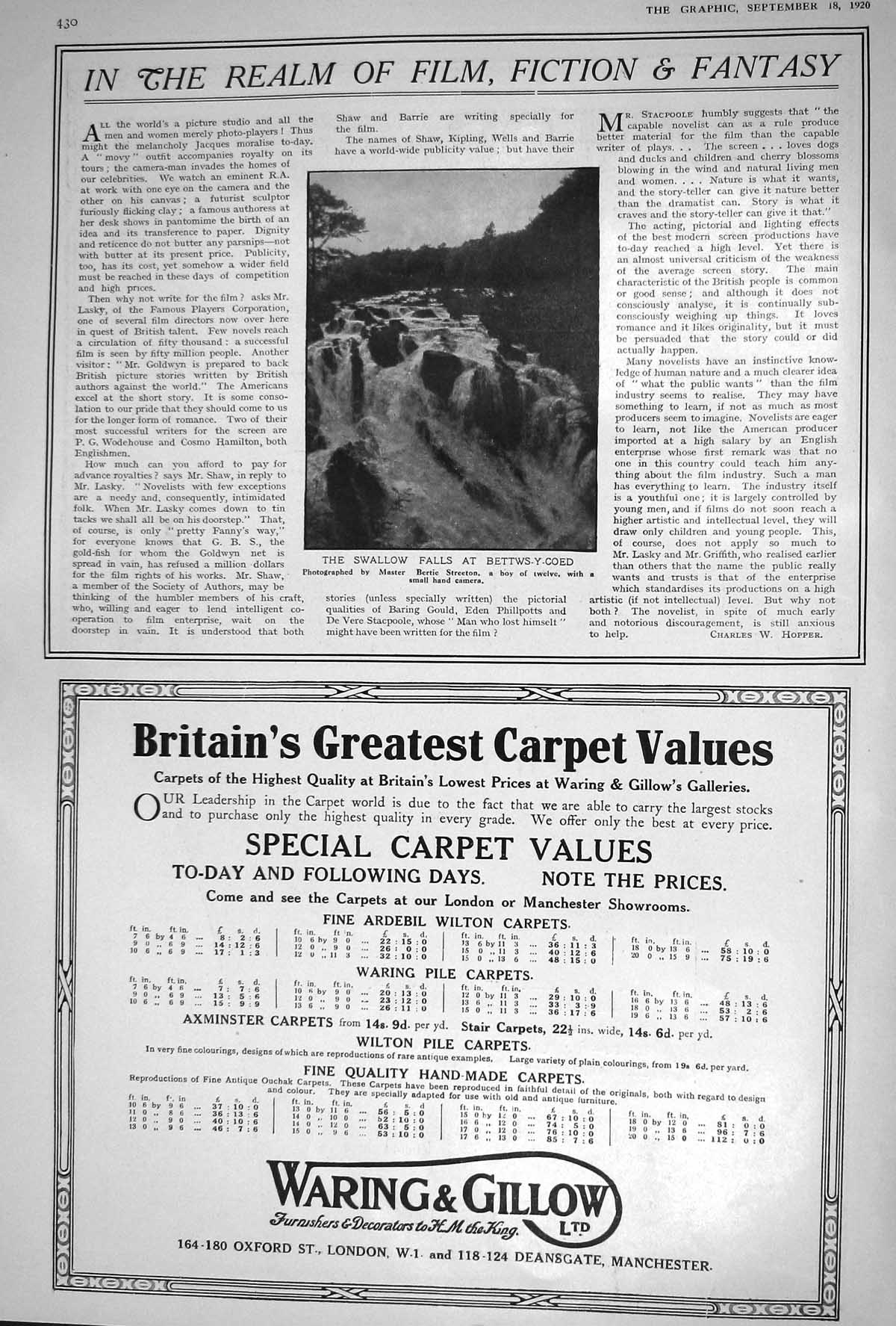 Old 1920 Swallow Falls Bettws-Y-Coed Waring Gillow Dunlop Motor Car T 20th