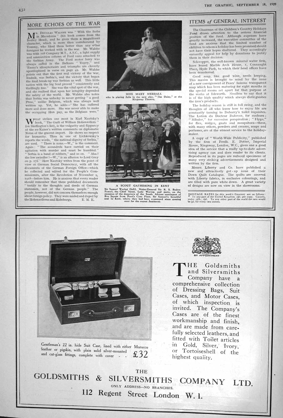 Old Print 1920 Mary Merrall Samuel Waring Gmsith London Tootal Broadhurs 20th