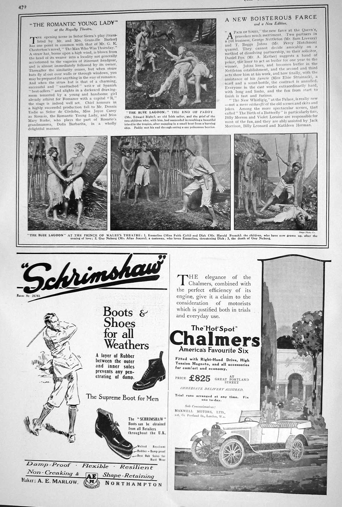 Old 1920 Blue Lagoon Prince Wales Theatre Maxwell Car Schrimshaw Whis 20th