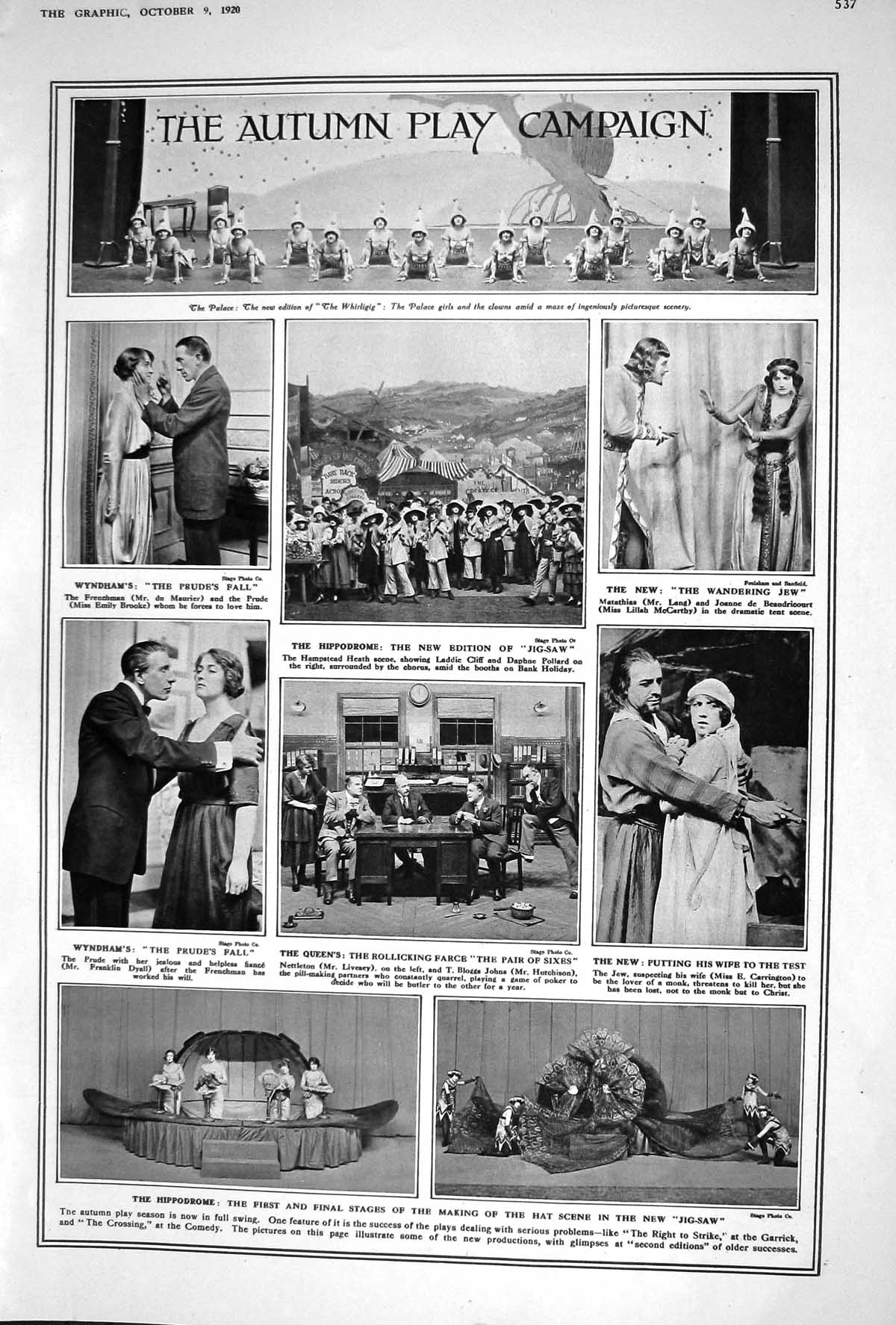 Old 1920 Autumn Play Campaign Theatre Hippodrome Wyndham Carrington M 20th