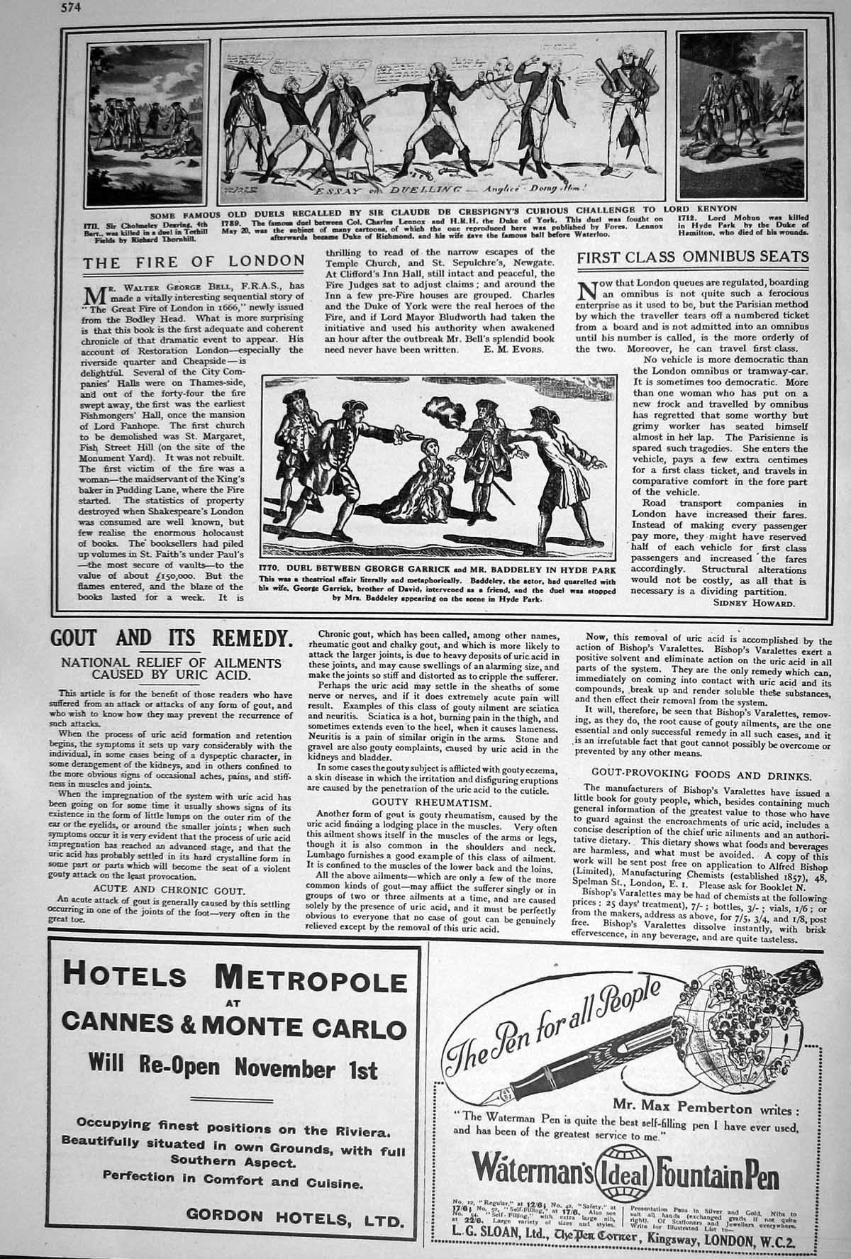 Old 1920 Duel Garrick Baddeley Kenyon Hyde Park Gordon Hotels Pen Hor 20th