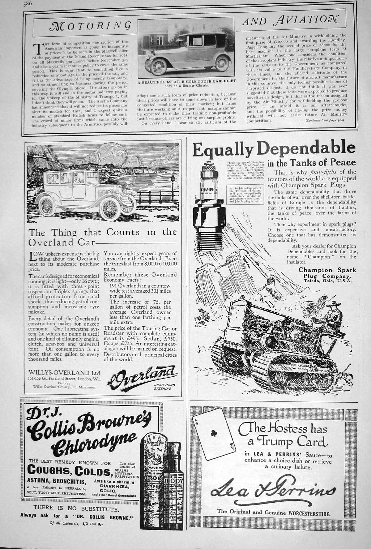 Old 1920 Cole Coupe Cabriolet Lea Perrins Overland Car Burberry Gripe 20th
