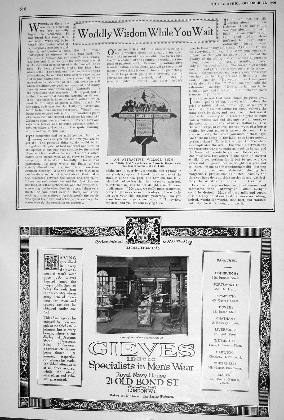 Old 1920 Pytchley Village Sign Gieves Men'S Wear Muratti Cigarettes M 20th