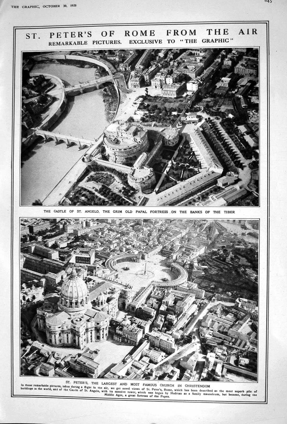 Old 1920 St. Peter'S Rome Castle Angelo Papal Christendom Bolshevik R 20th