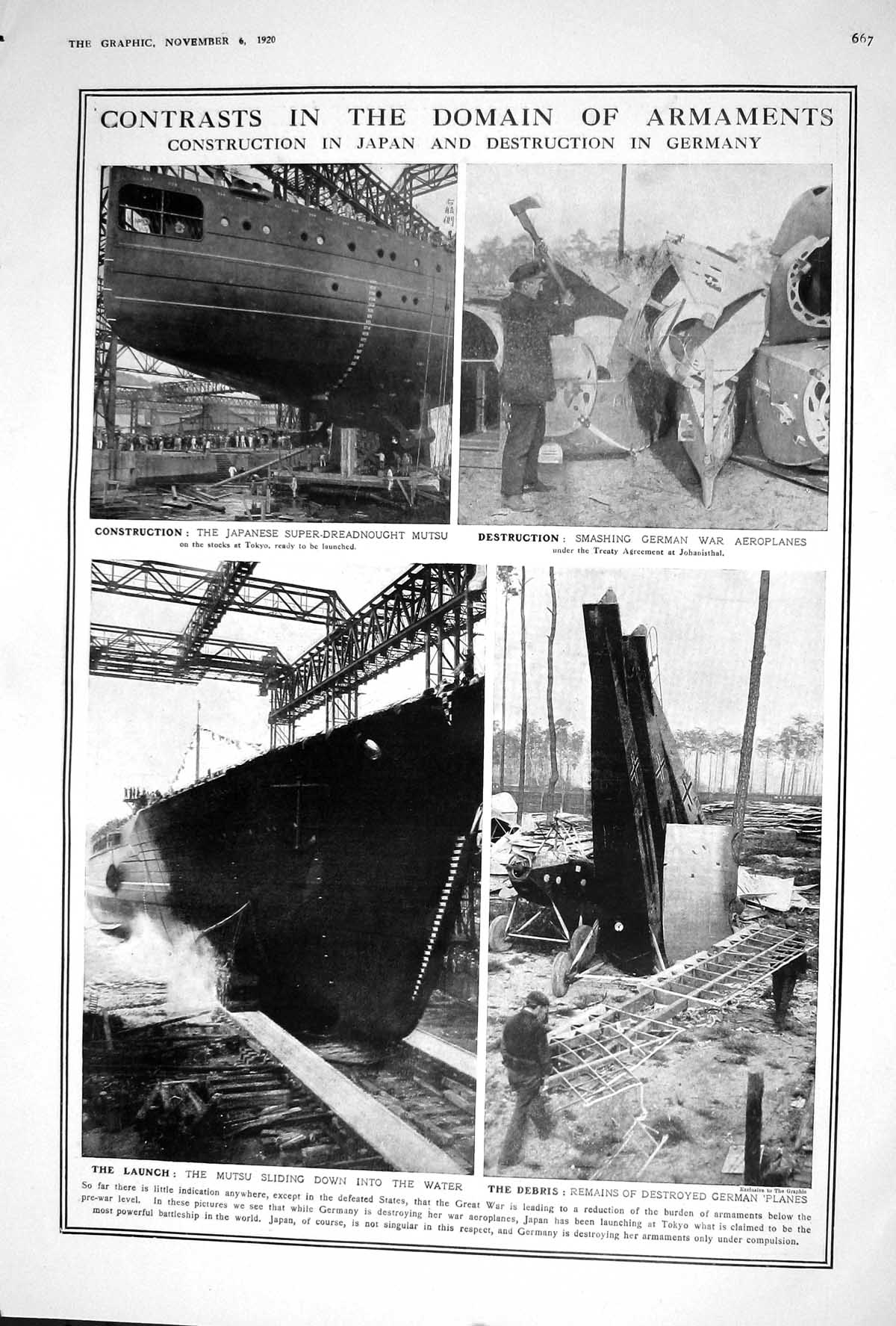 Old 1920 Japanese Ship Mutsu German War Aeroplanes Execution Barry Ti 20th