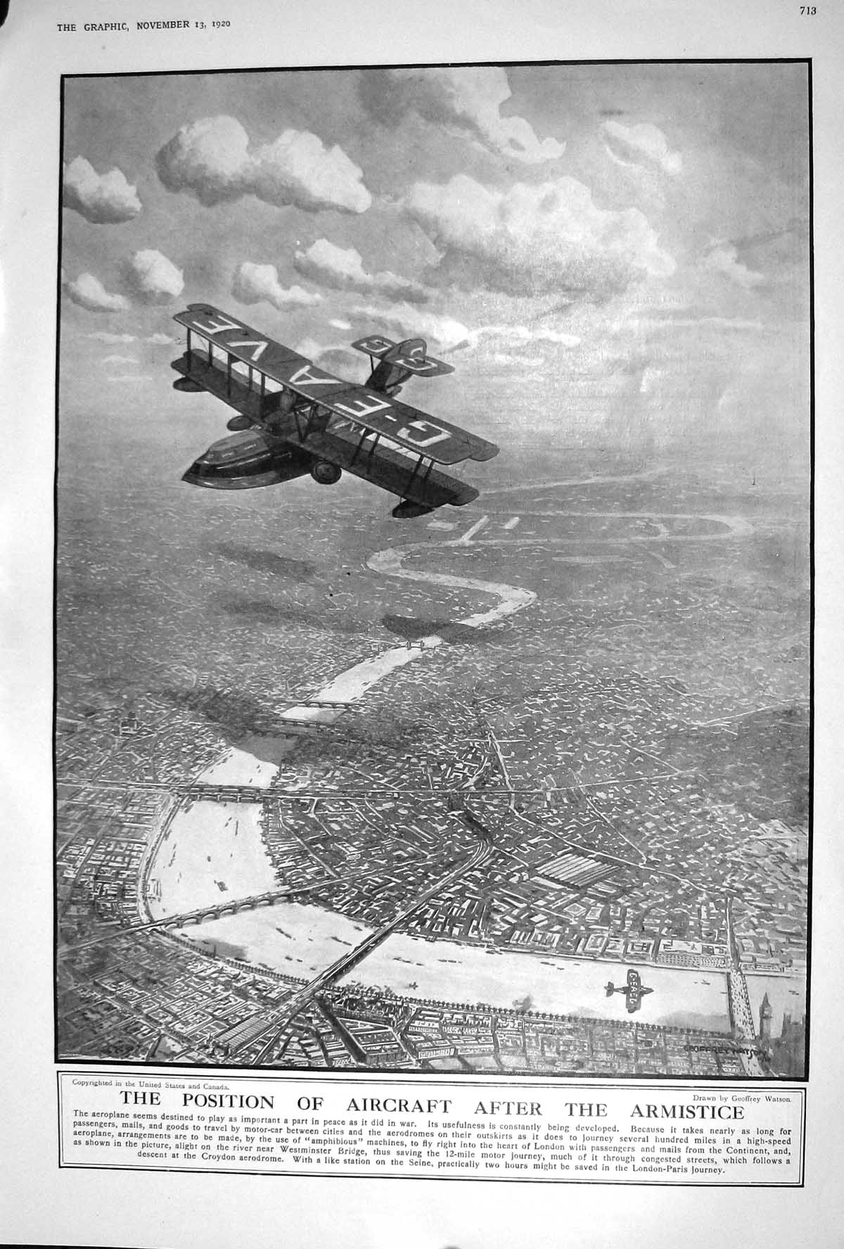Old 1920 Aircraft War Amistice London River Thames German Navy Ship B 20th