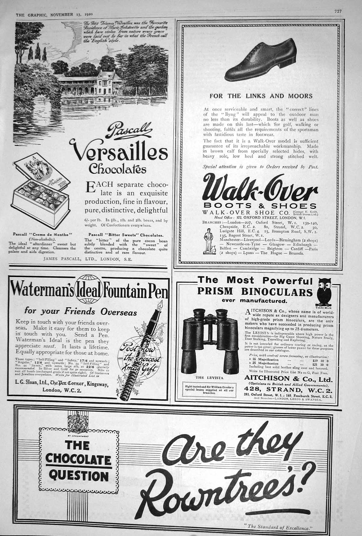 Old 1920 Pascall Versailles Chocolates Walk-Over Boots Shoes Rowntree 20th