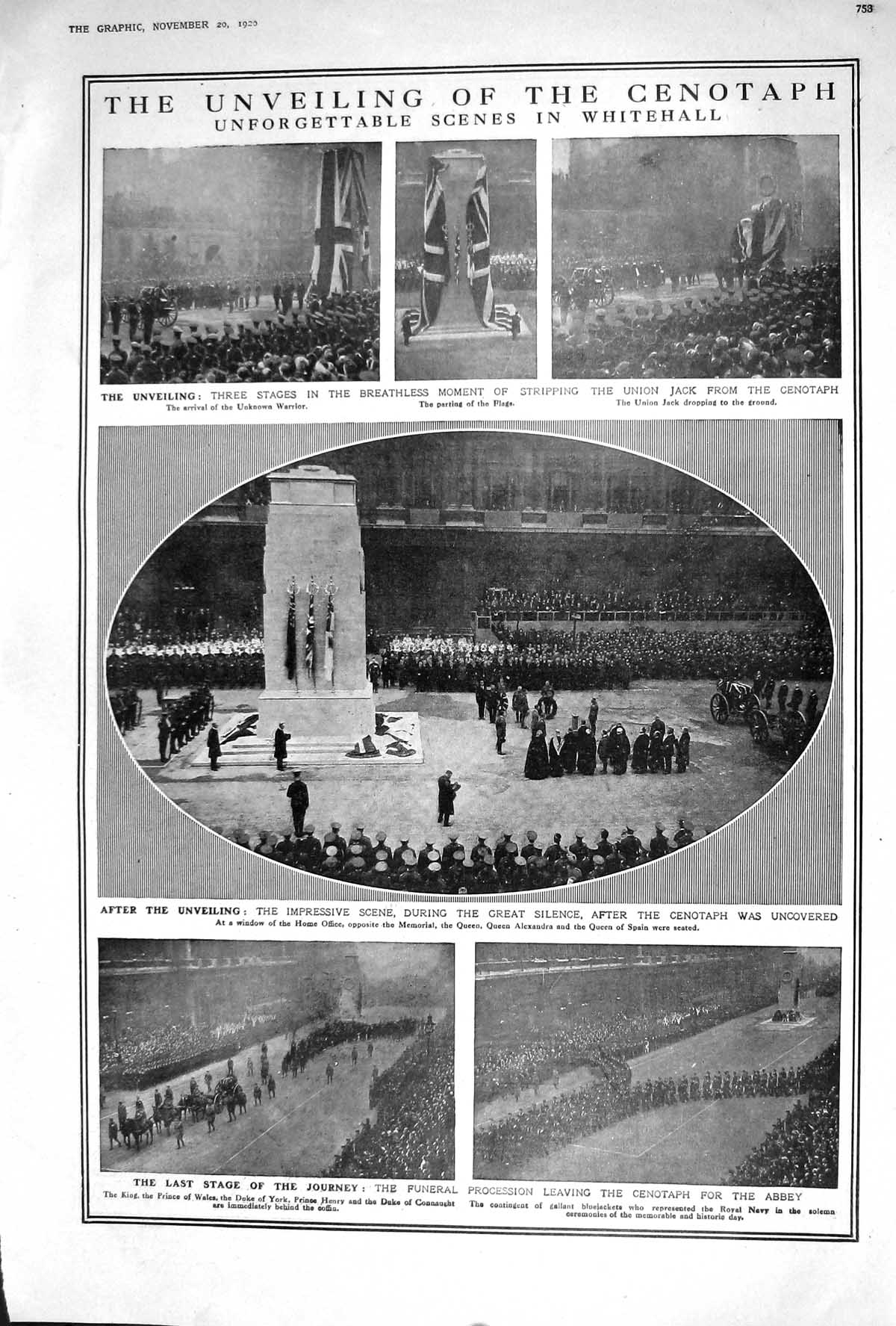 Old 1920 Whitehall Cenotaph Funeral Procession War Dead Navy Marines 20th