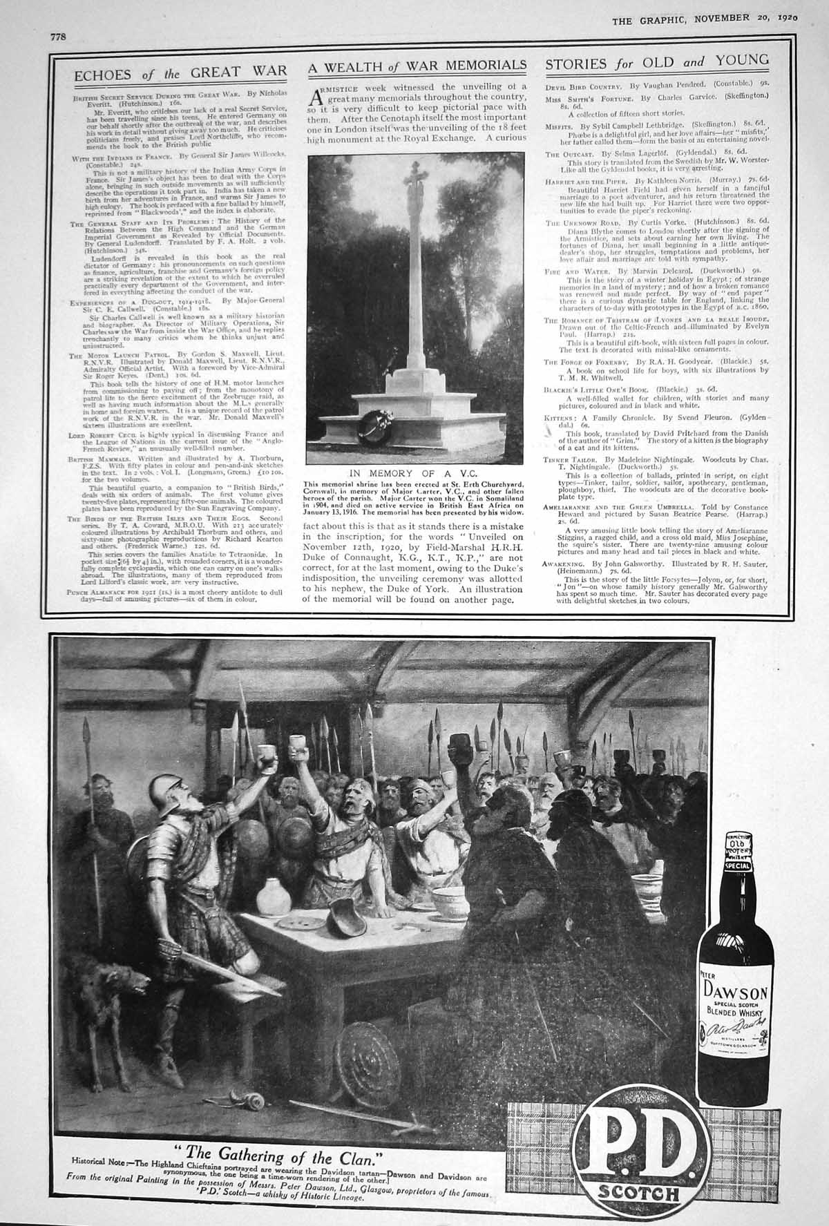 Old 1920 Memorial Shrine Erth Cornwall Dawson Whisky Horrockses Longc 20th