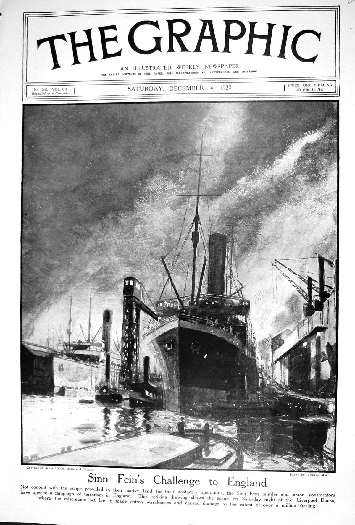 Old 1920 Sinn Fein Ship Liverpool Docks Downing Street Townshend Bott 20th