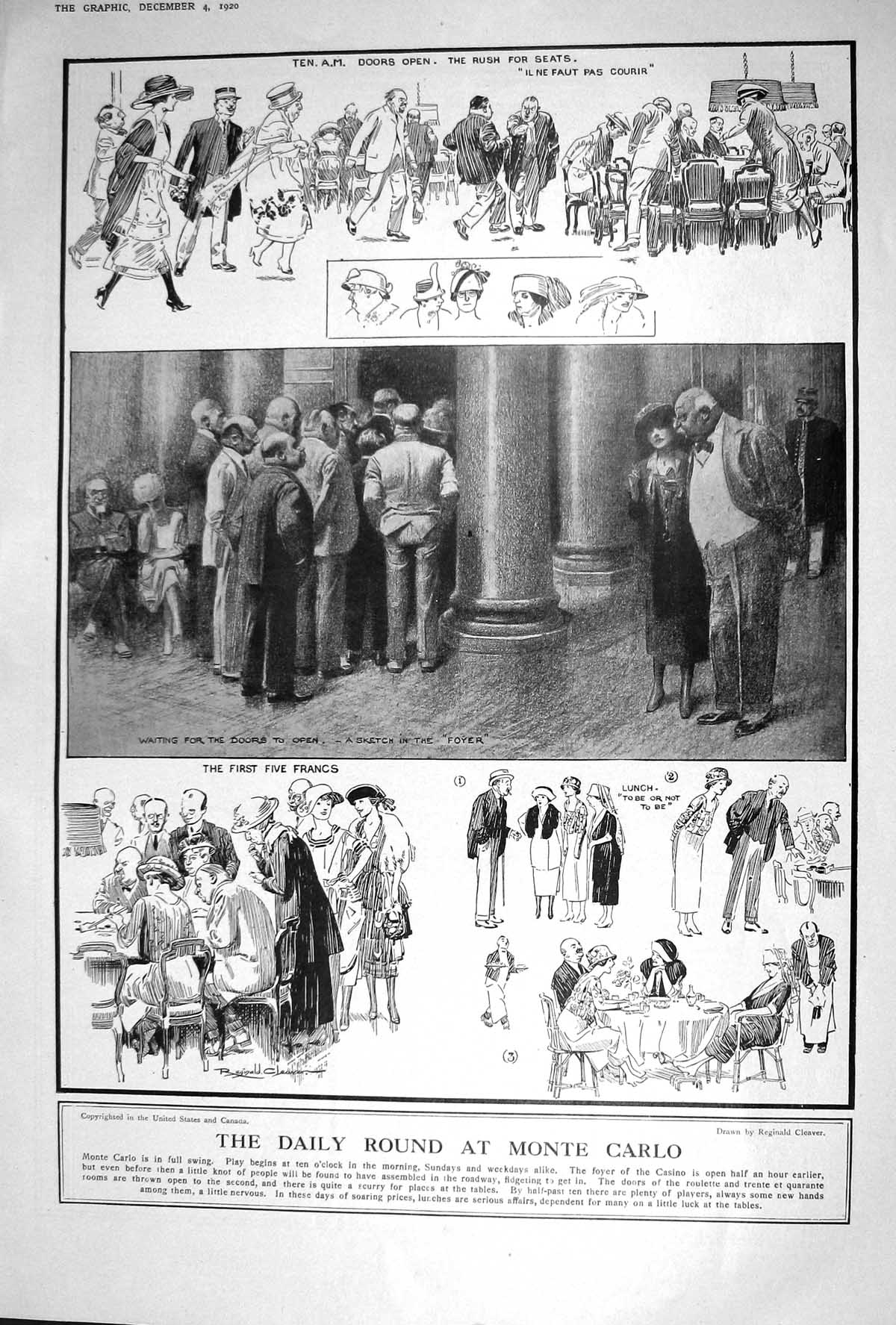 Original Old Vintage Print 1920 Daily Round Monte Carlo Gambling Casino France