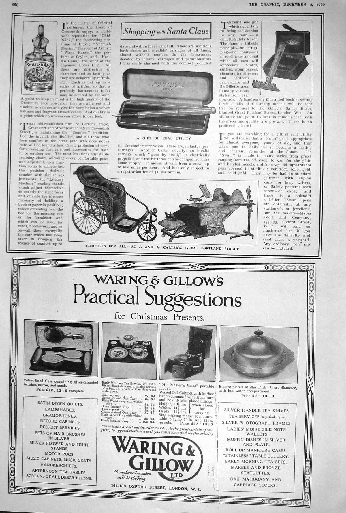 Old 1920 Christmas Carters Portland Fountain Pen Waring Gillow Commun 20th