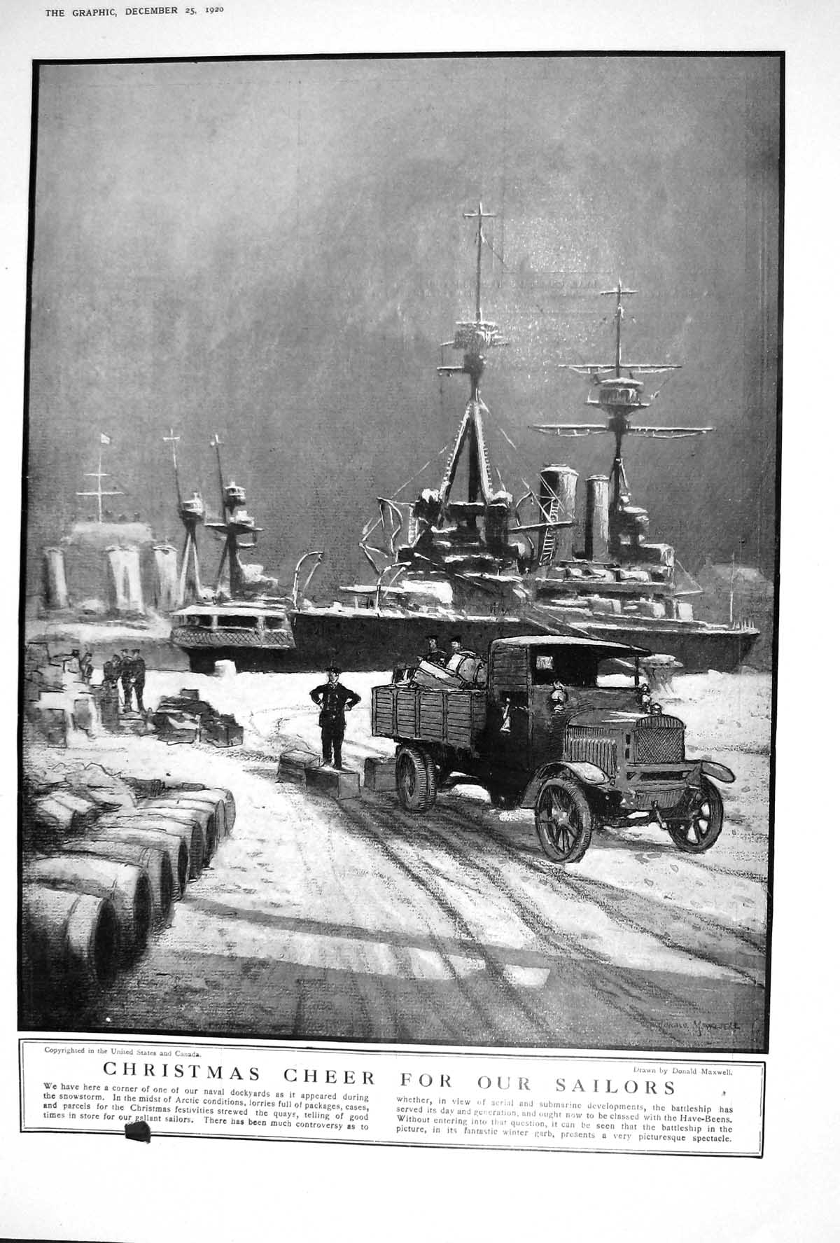 Old 1920 Naval Dockyard War Ship Snowstorm Christmas Tree Fairies Hos 20th