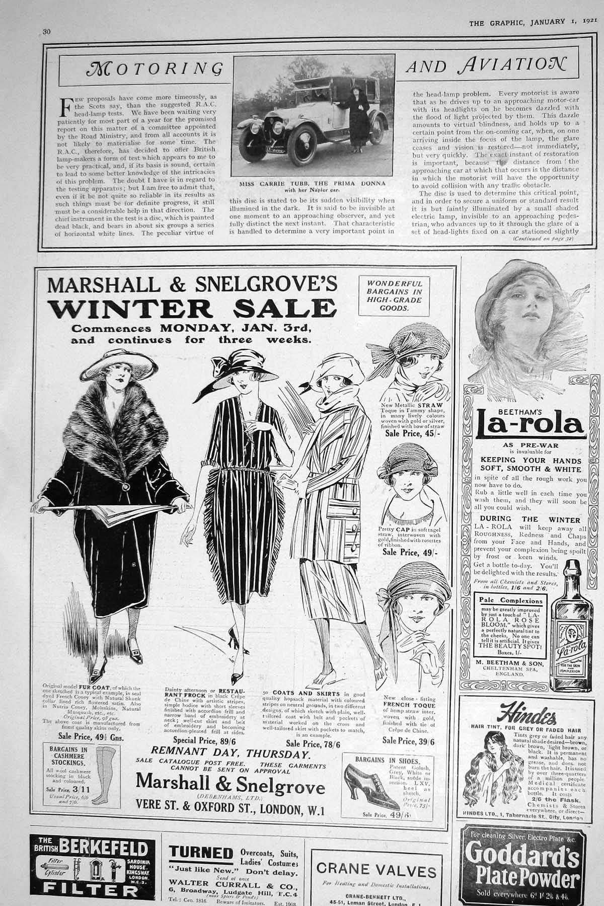 Old 1921 Carrie Tubb Prima Donna Napier Motor Car Marshall Snelgrove 20th