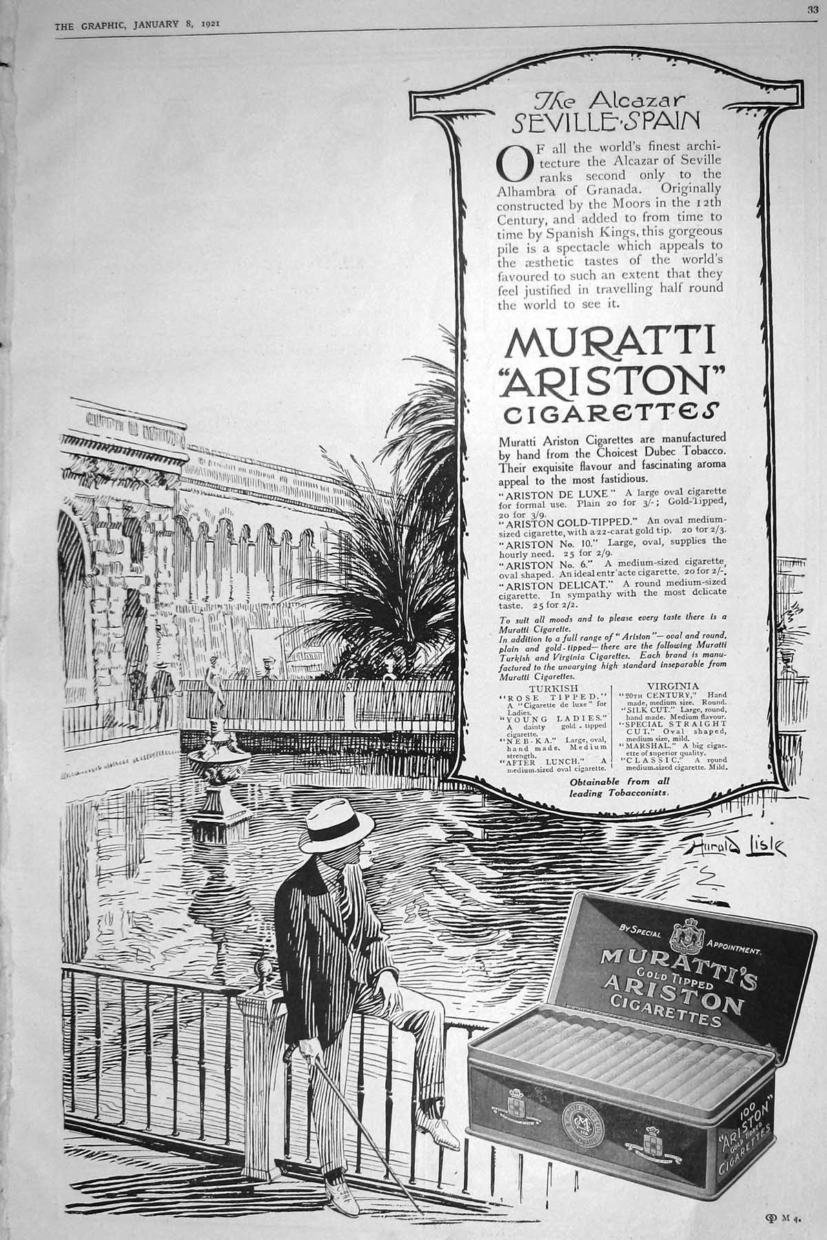 Antique Print 1921 Advertisement Muratti Ariston GTipped Cigarettes Tobacco