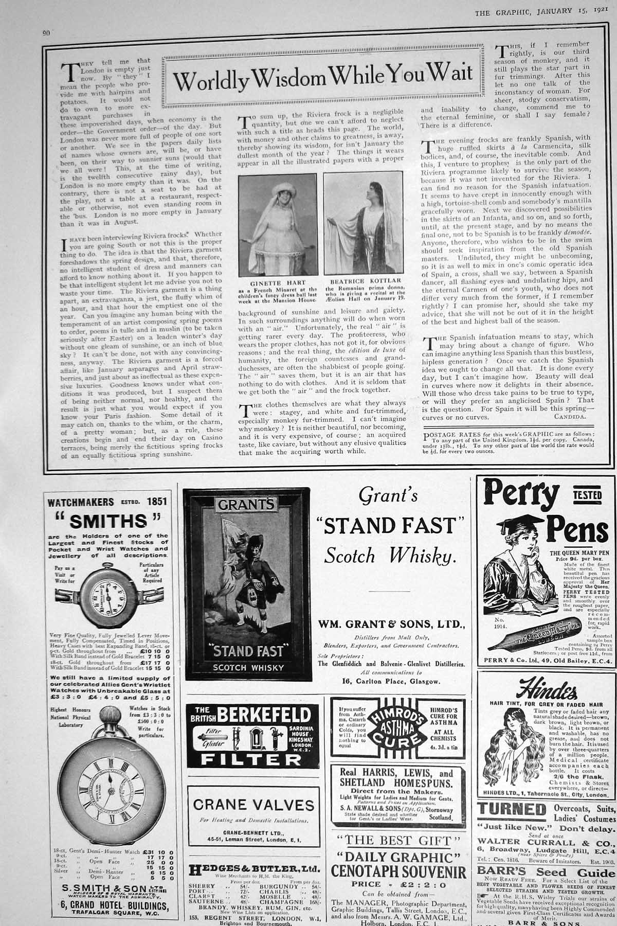 Old 1921 Ginette Hart Beatrice Kottlar Prima Donna Grant'S Whisky Per 20th