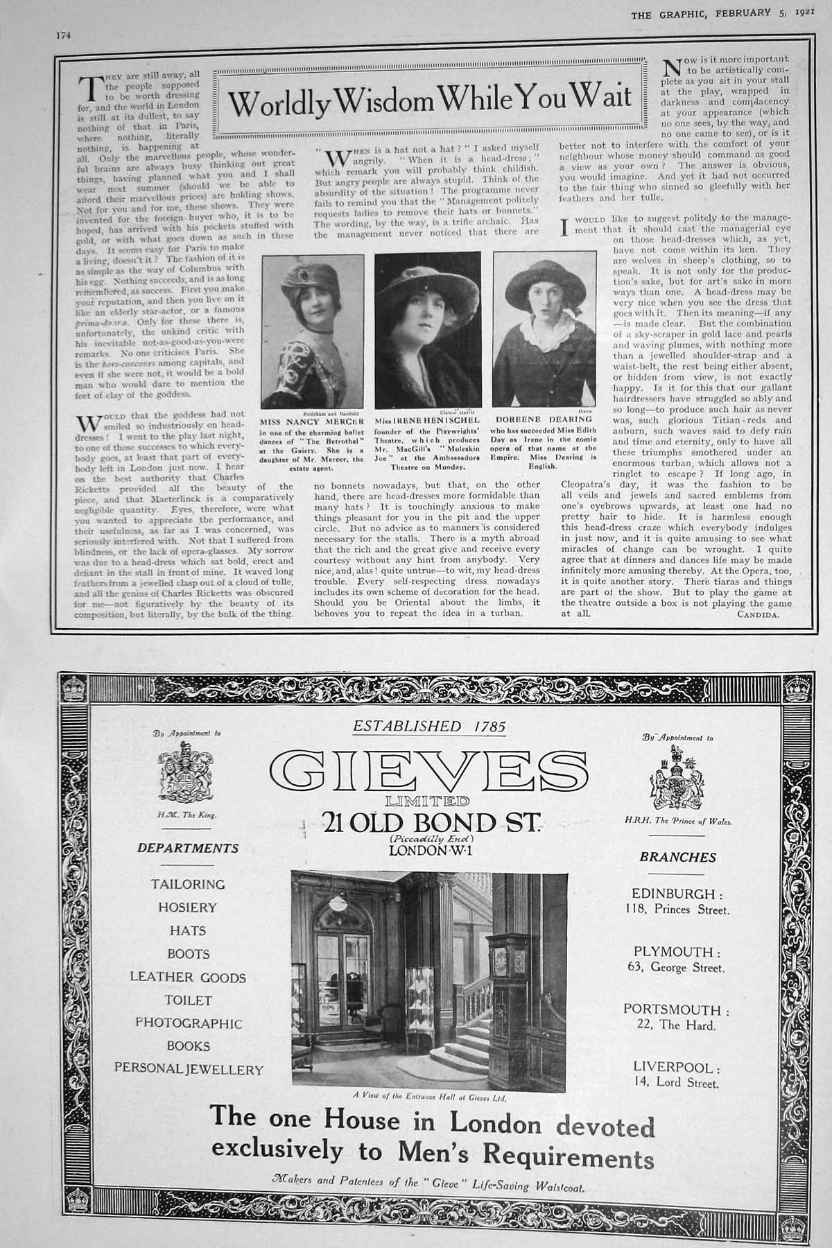Antique Old Print 1921 Nancy Mercer Irene Hentschel Doreene Dearing Gieves 20th