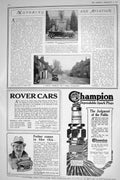 Antique Old Print 1921 Crossley Motor Car Sunbeam Rover Champion Spark Plugs