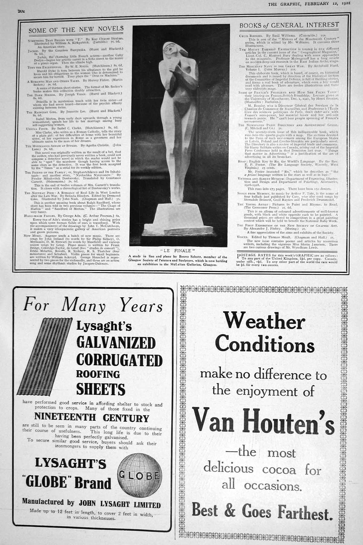 Old Print 1921 Finale Statue Benno Schotz Van Houtens Muratti Cigarettes 20th