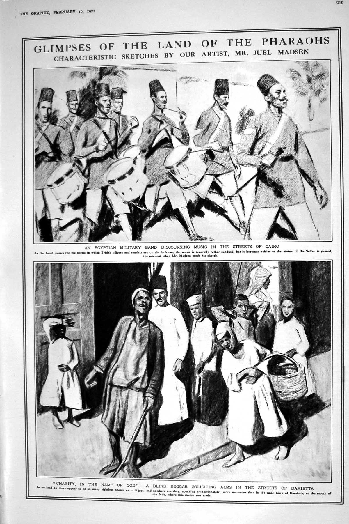 Old 1921 Egypt Military Band Cairo Blin Beggar Damietta Hunting Graft 20th