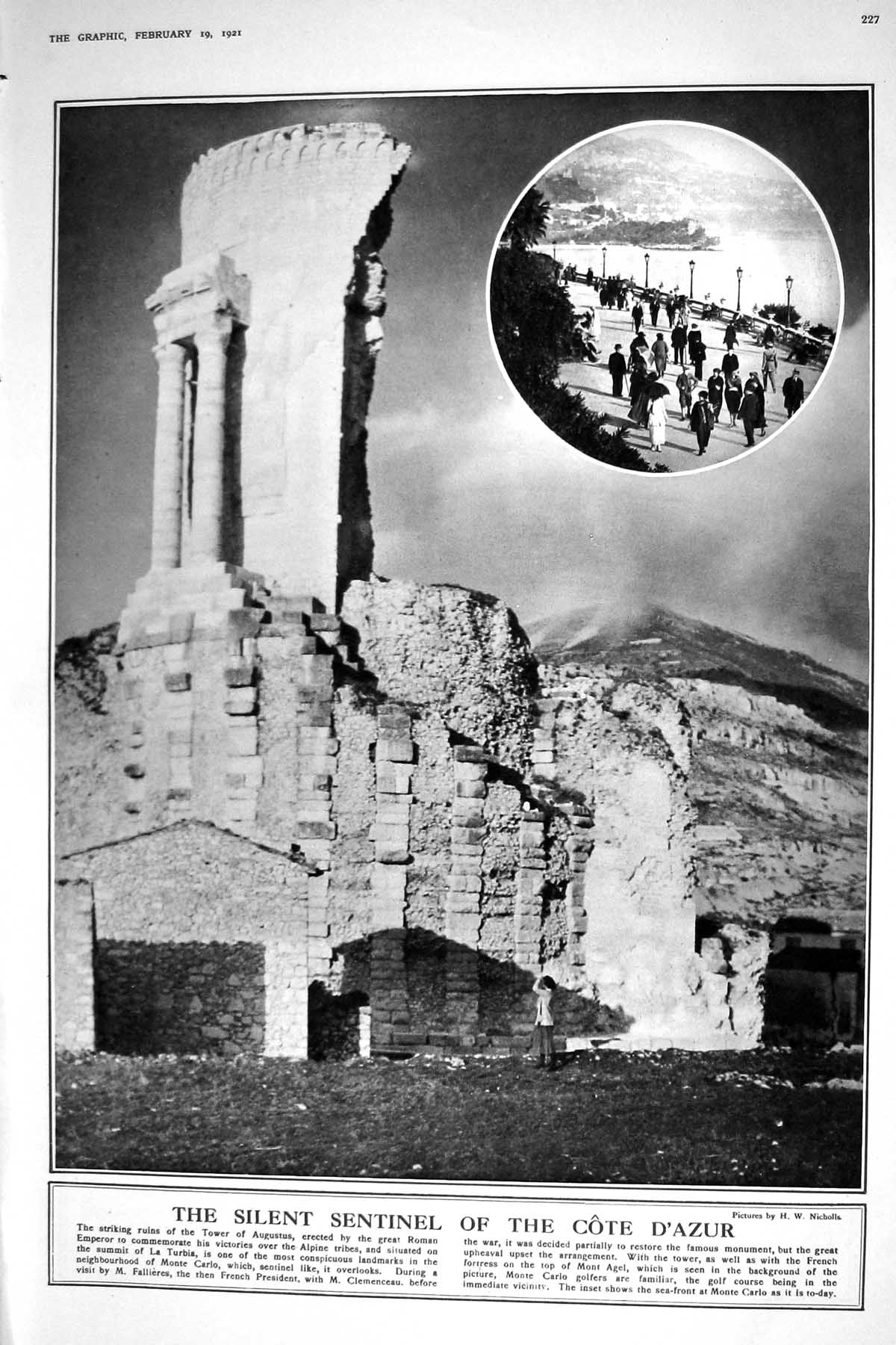Old 1921 Cote D'Azur Tower Augustus Ruins Architecture Court Room Sce 20th