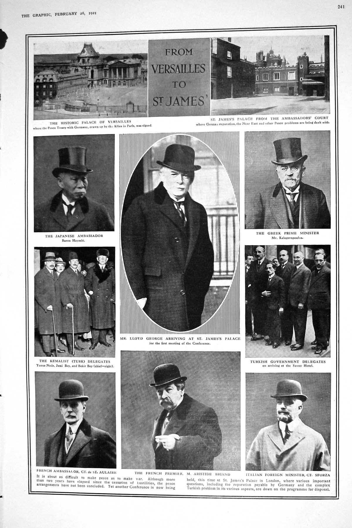 Old 1921 Lloyd George Versailles James'S Palace Hayashi Briand King P 20th