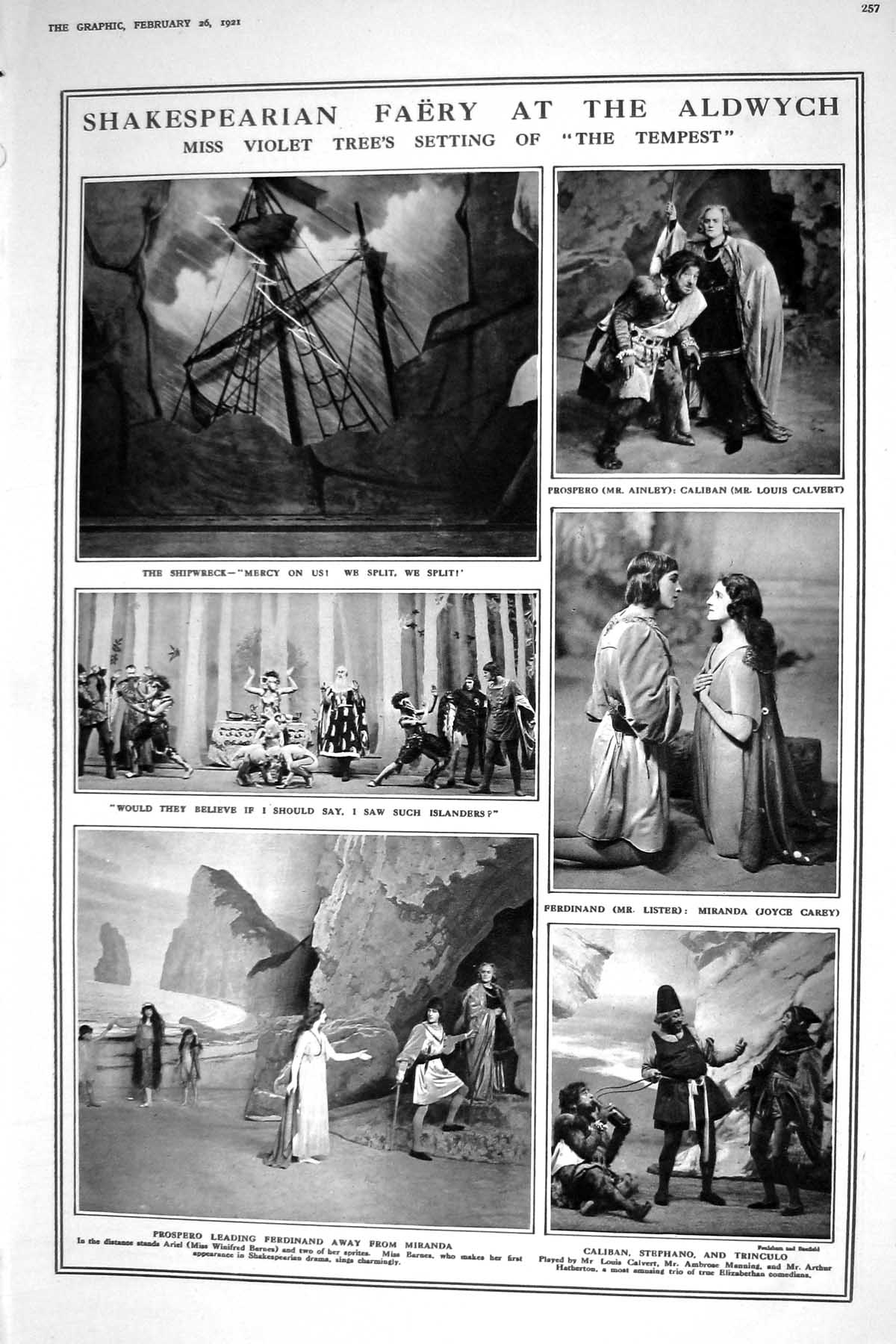 Old 1921 Shakespear Tempest Aldwych Theatre Ship Calvert Barnes Hurst 20th