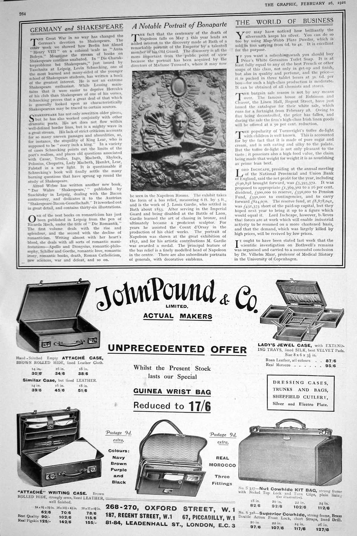Antique Print 1921 Napoleon Bonaparte Advertisement John Pound Attache Case