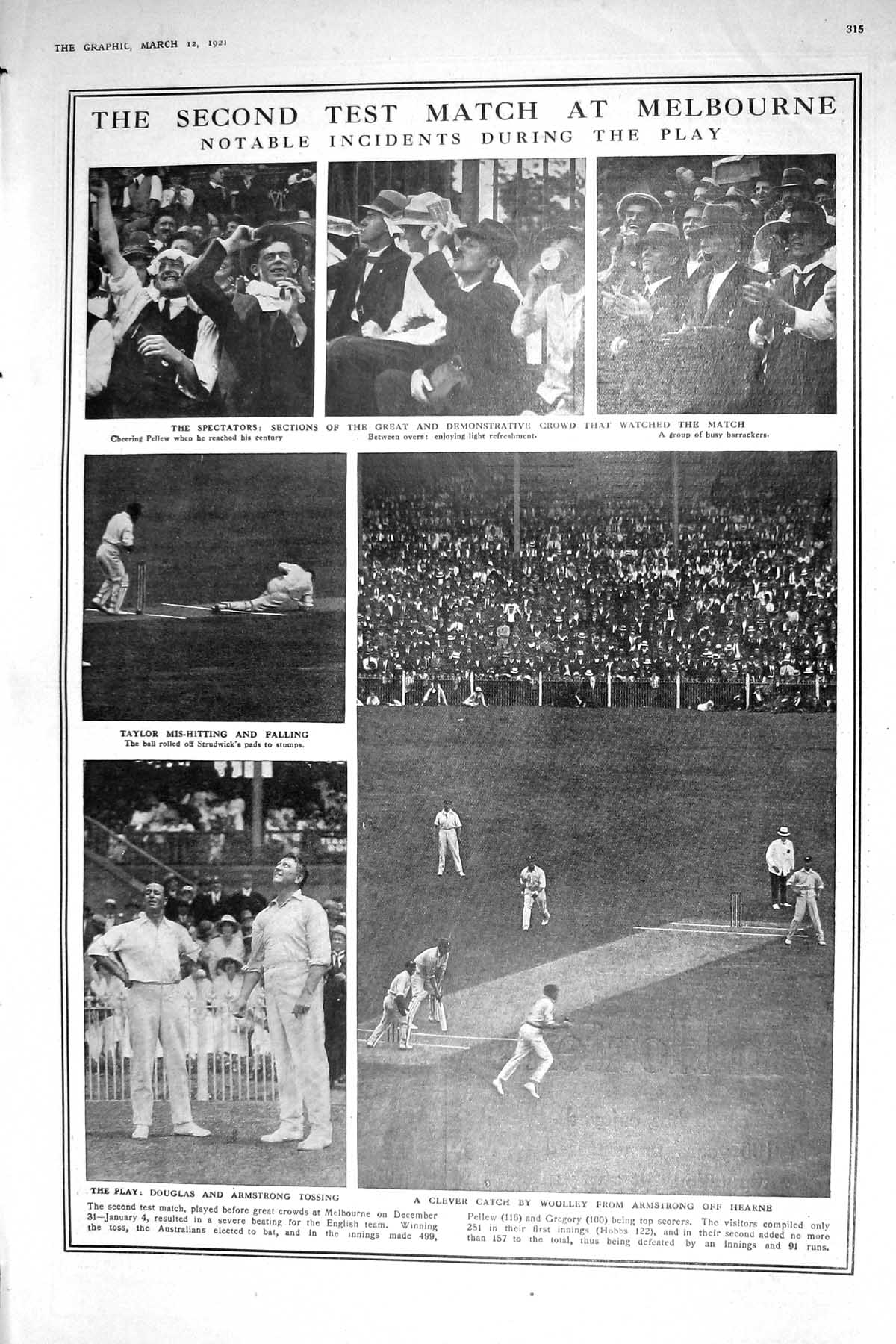 Old 1921 Cricket Melbourne Woolley Armstrong Douglas Taylor Queen Pri 20th