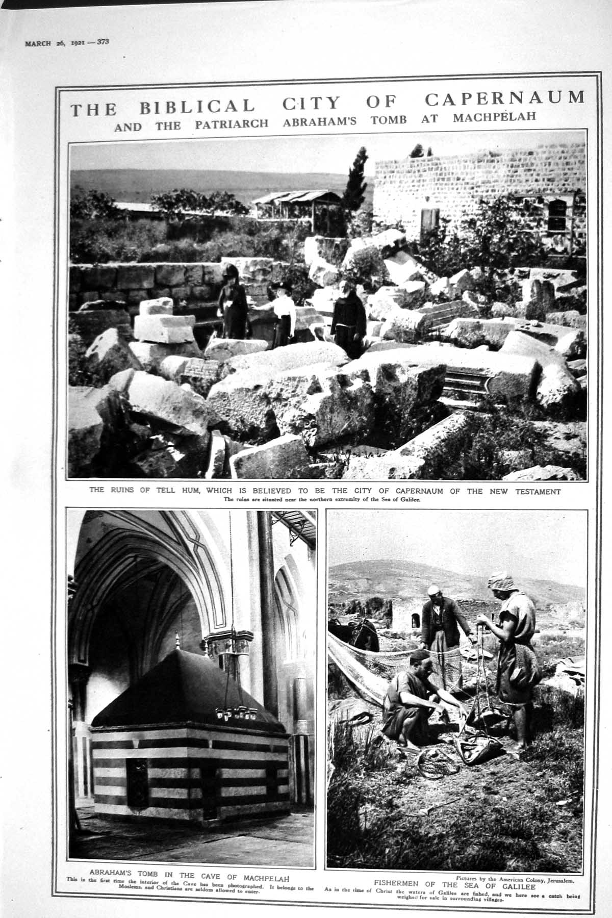 Old 1921 Biblical City Capernaum Abraham Tomb Machpelah Galilee Argen 20th