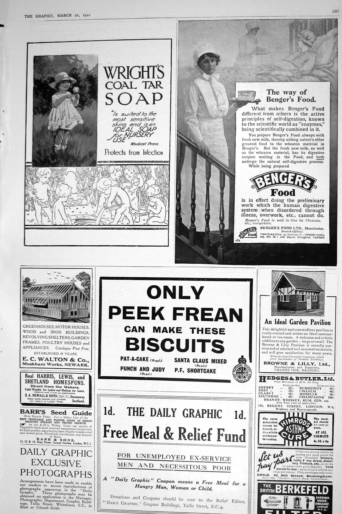 Old 1921 Wright'S Soap Benger'S Food Peek Frean Biscuits Walton Barr' 20th