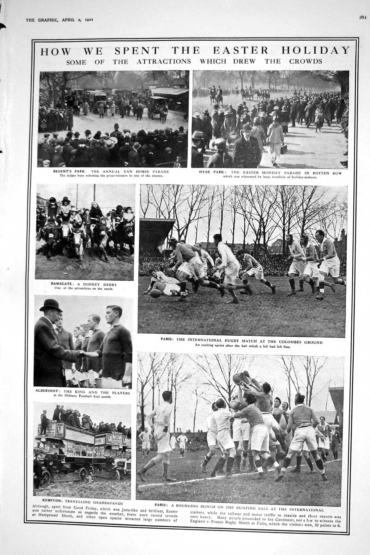 Old 1921 Easter Regent'S Park Ramsgate Aldershot Kempton Paris Rugby 20th