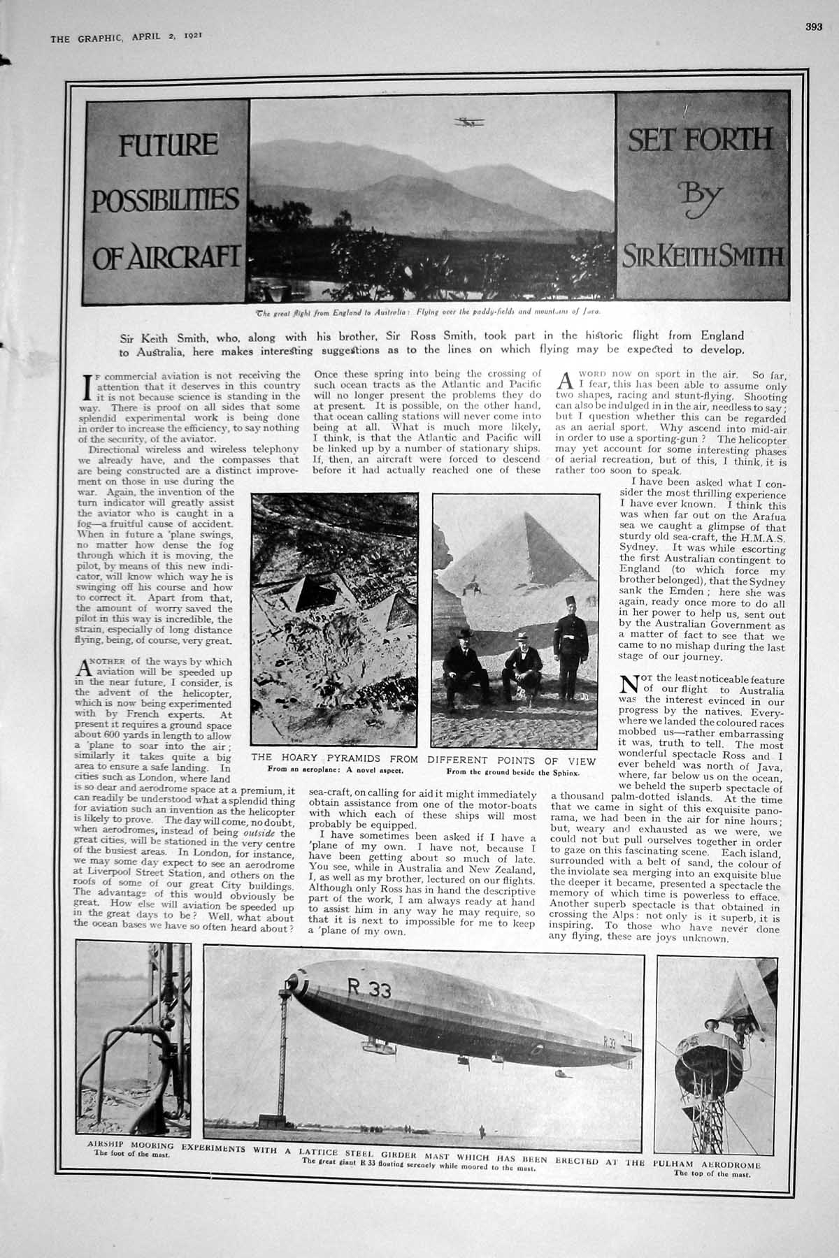 Old 1921 Hoary Pyramids Aeroplane Airship Fulham Aerodrome R33 Sphinx 20th