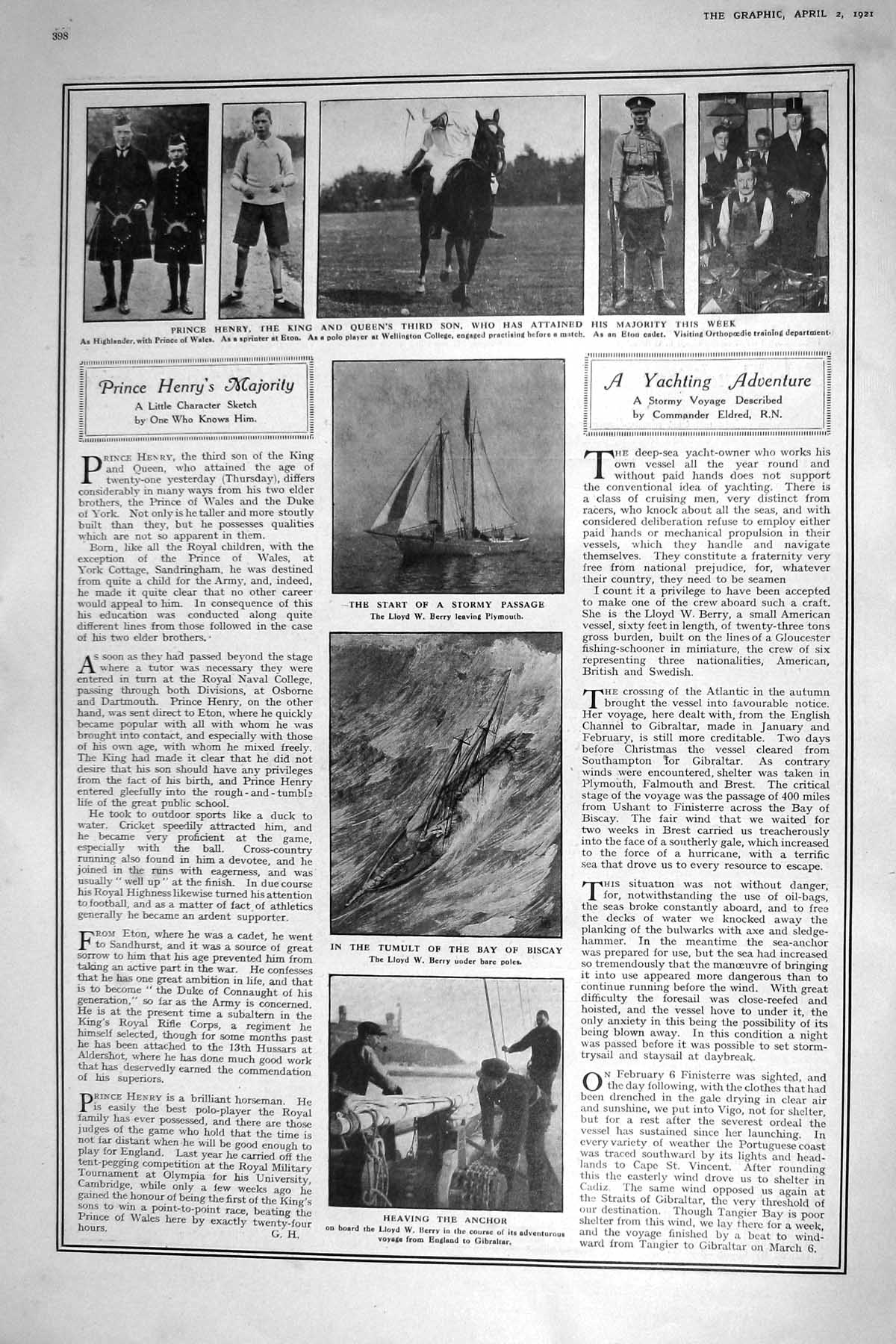 Old 1921 Prince Henry Eton Yacht Bay Biscay Lloyd Berry Ship Mexico O 20th