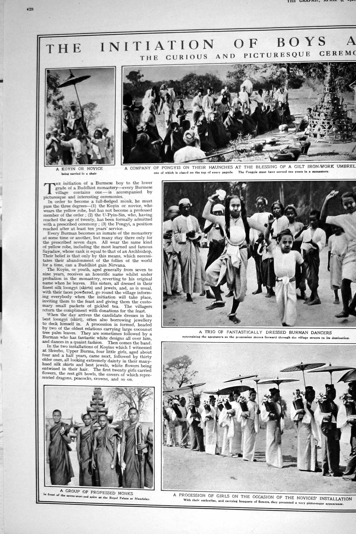 Old 1921 Initiation Boys Buddhist Monks Burmah Pongyis Koyin Monaster 20th