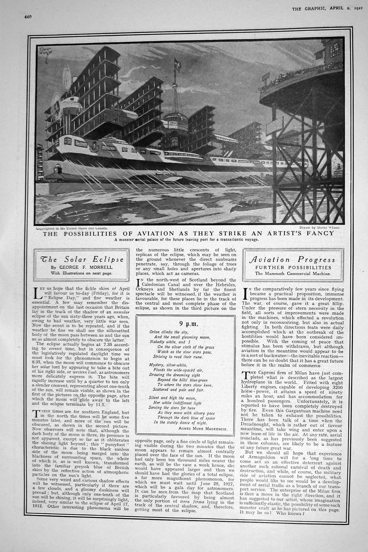 Antique Print 1921 Aerial Palace Transatlantic Voyage London Dental School 20th