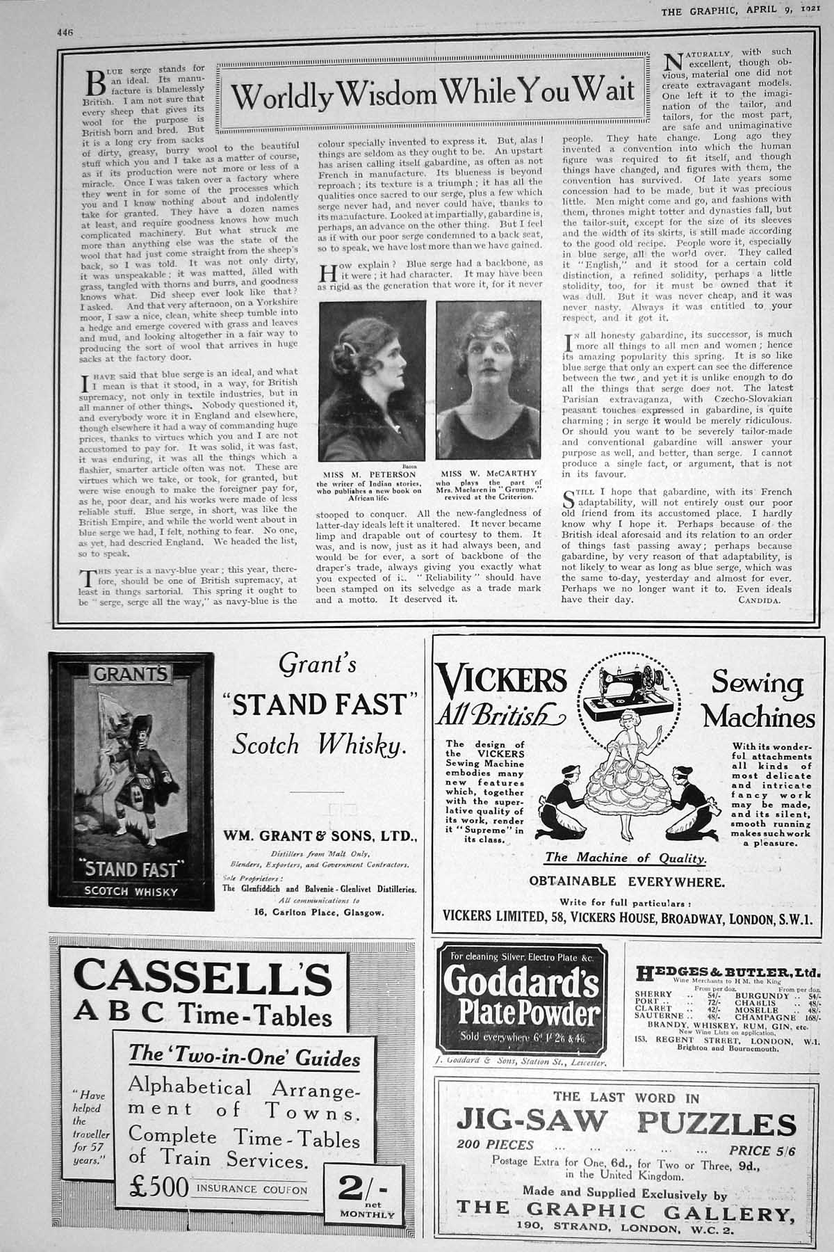 Old 1921 Peterson Mccarthy Advertisement Grant'S Whisky Vickers Casse 20th