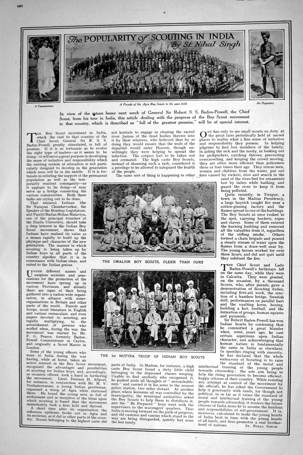 Old 1921 Gwalior Boy Scouts Muttra Baden-Powell Roman Cumberland Munc 20th