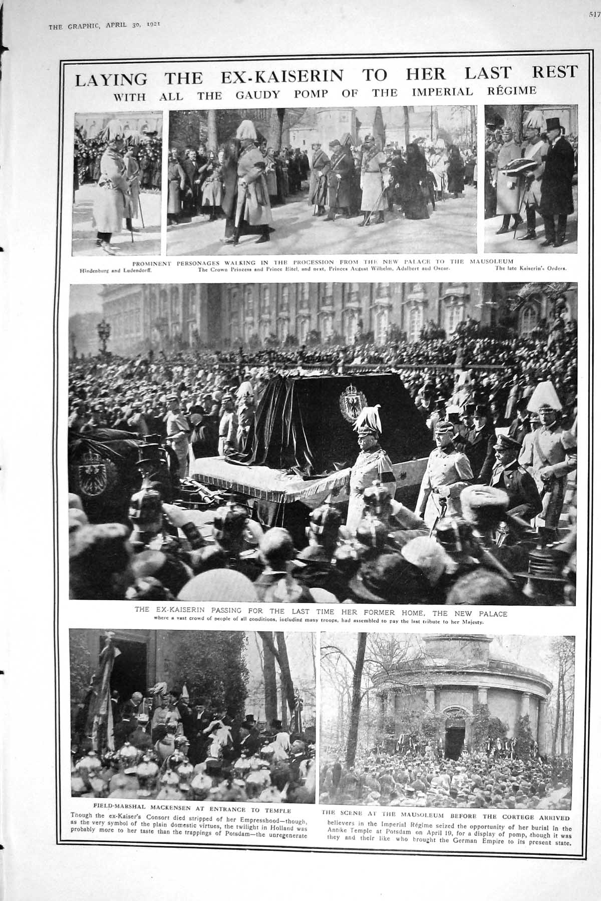 Old 1921 Funeral Ex-Kaiserin Princess Eitel Oscar Mackensen German Wa 20th
