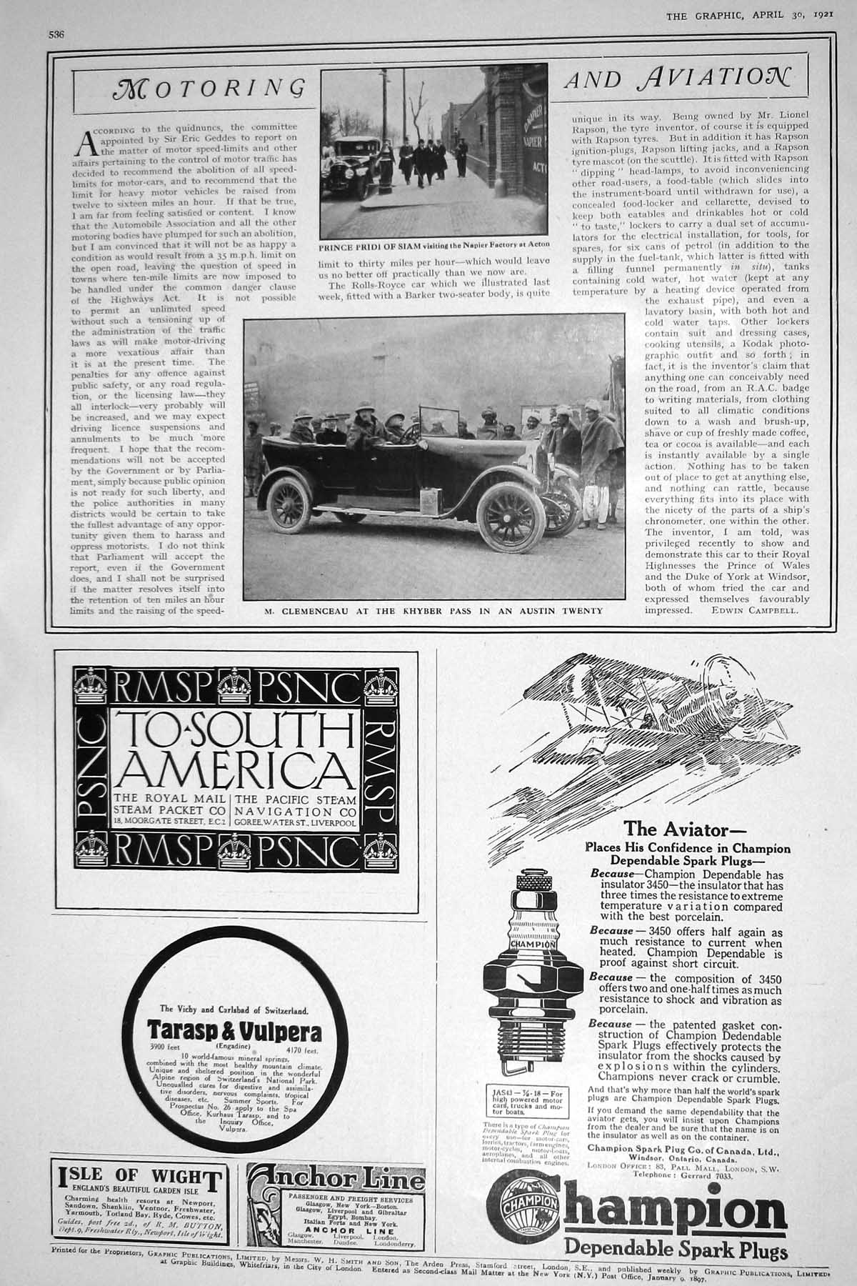 Old 1921 Prince Pridi Siam Clemenceau Khyber Austin Car Champion Plug 20th