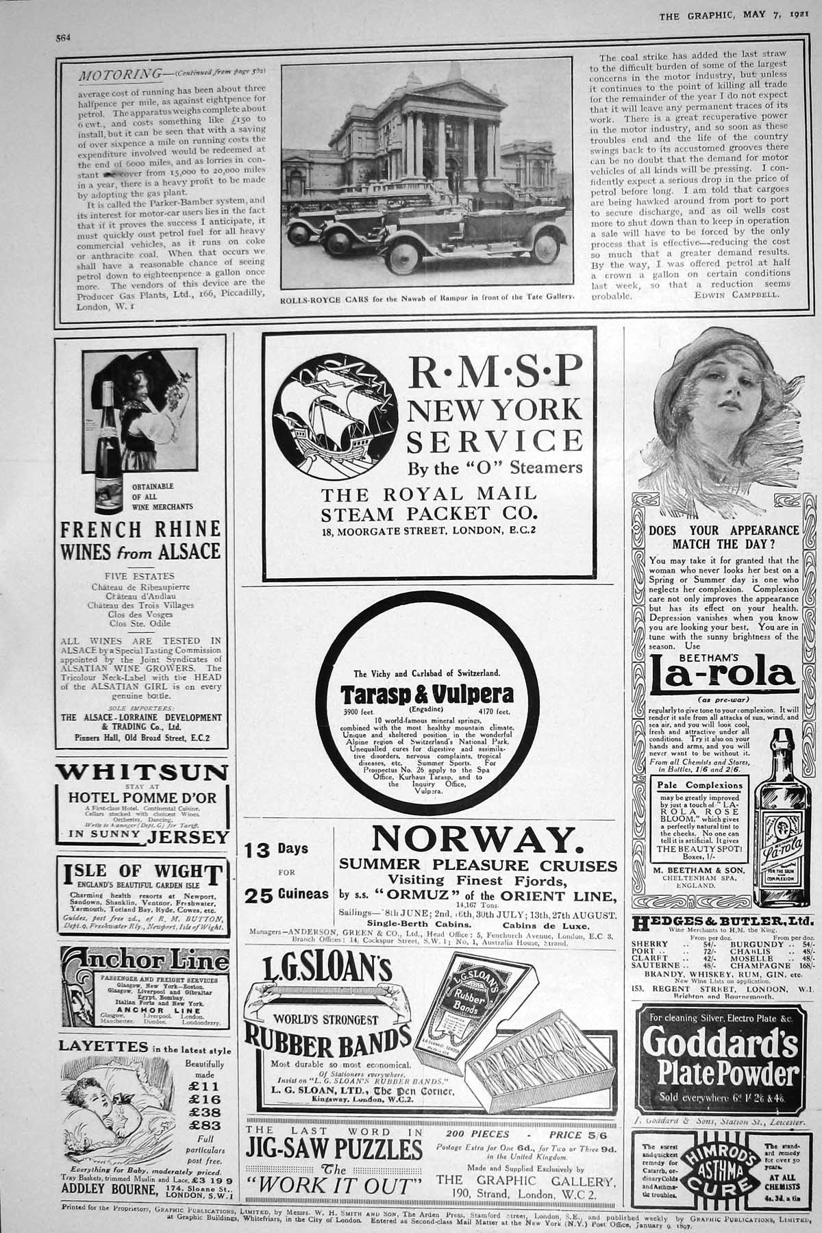 Antique Print 1921 Rolls Royce Car Tate Gallery Layettes Whitsun Isle Wight